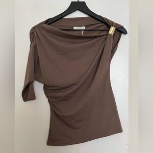 Zara - Brown Ruched One-Shoulder Top